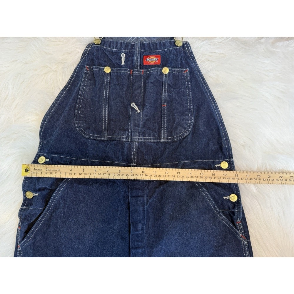 Dickies Womens Denim Overalls Dark Wash Bibs Sz 32x32 Utility Carpenter Workwear - Picture 4 of 8